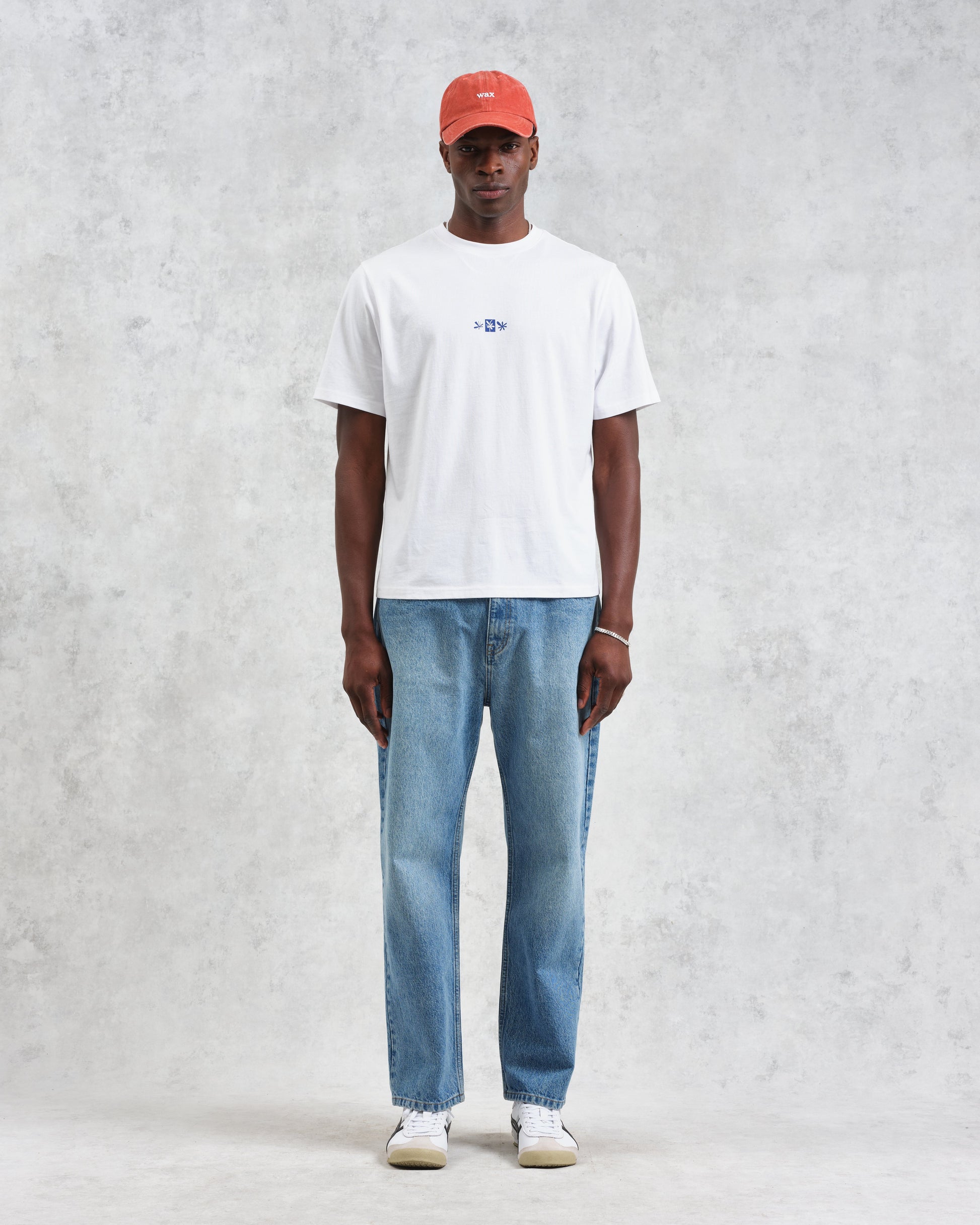 wax london men's Dean - Ecru And Blue Floral Graphic Organic Cotton T-Shirt