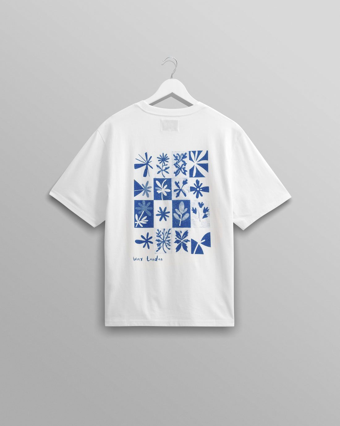 wax london men's Dean - Ecru And Blue Floral Graphic Organic Cotton T-Shirt
