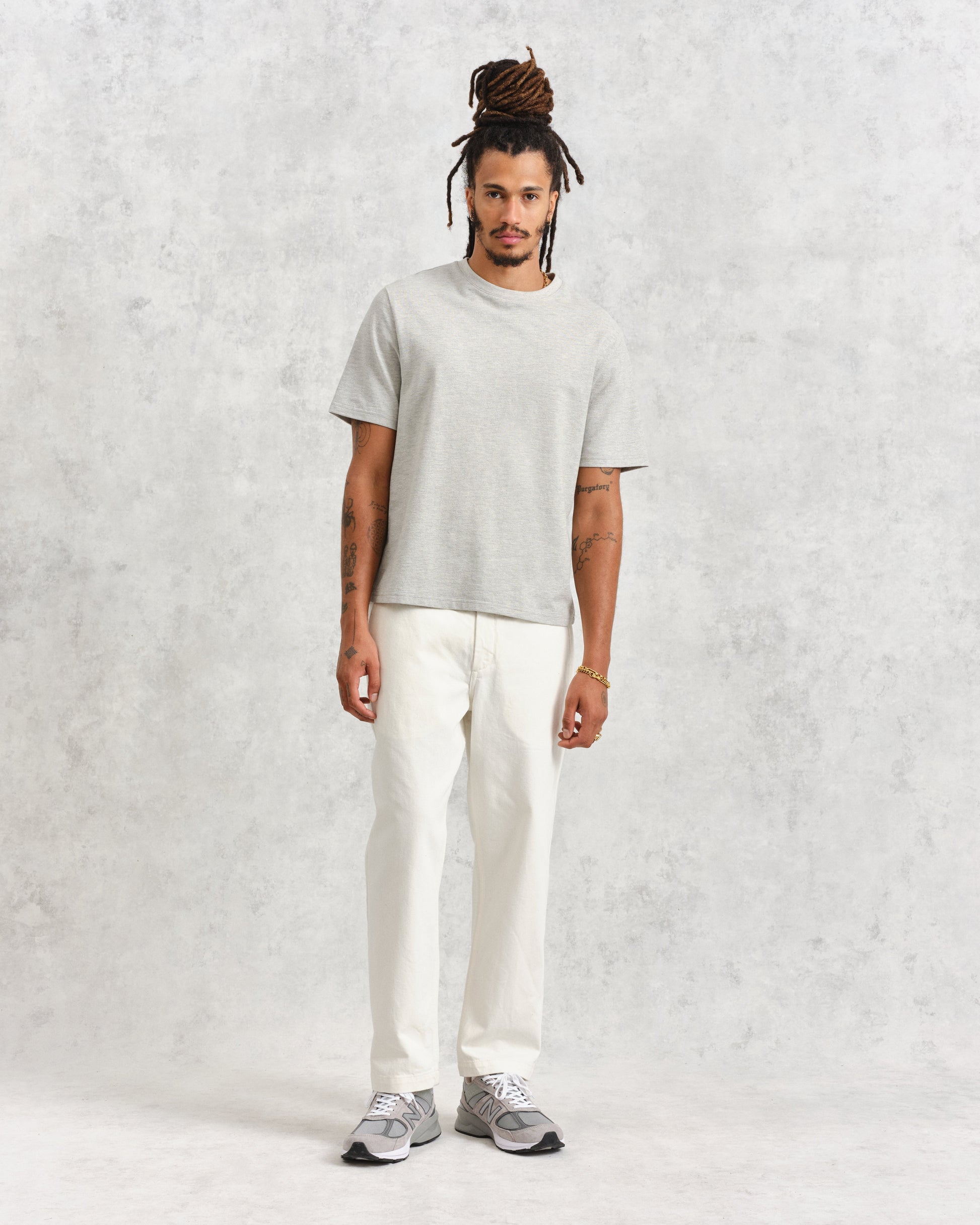wax london men's Dean - Grey Marl Textured Organic Cotton T-Shirt