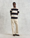 wax london men's Dean - Navy And Ecru Stripe Textured Organic Cotton T-Shirt