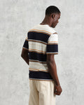 wax london men's Dean - Navy And Ecru Stripe Textured Organic Cotton T-Shirt