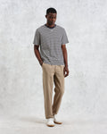 wax london men's Dean - Navy/Ecru Striped Textured Organic Cotton T-Shirt