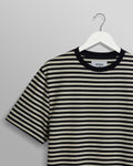 wax london men's Dean - Navy/Ecru Striped Textured Organic Cotton T-Shirt