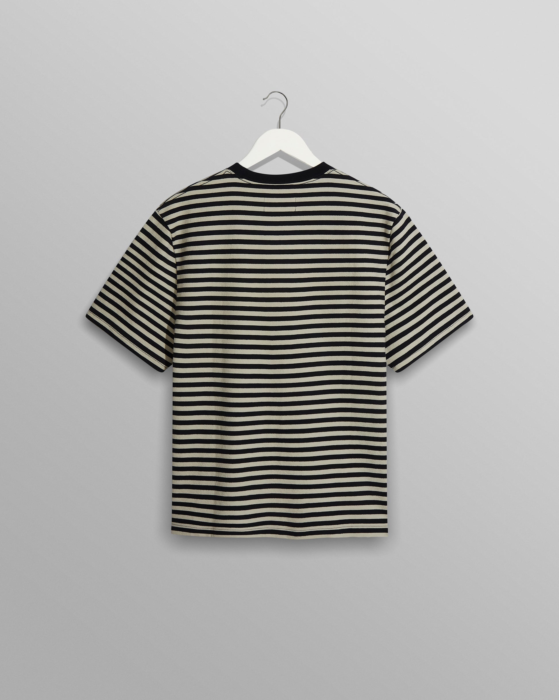 wax london men's Dean - Navy/Ecru Striped Textured Organic Cotton T-Shirt