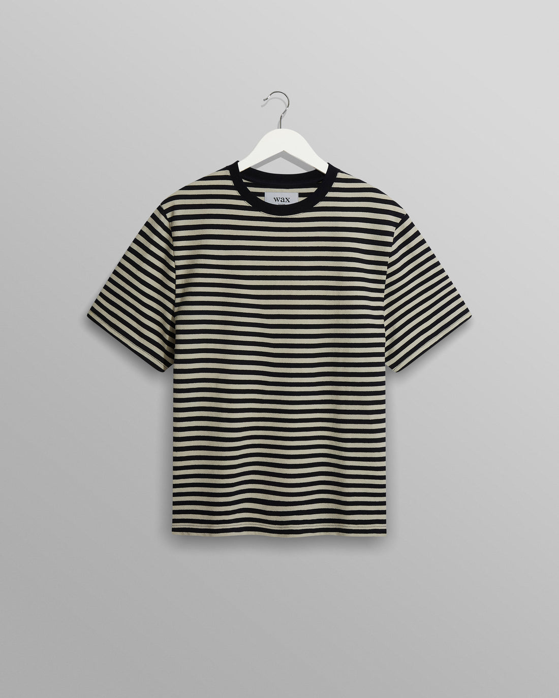 wax london men's Dean - Navy/Ecru Striped Textured Organic Cotton T-Shirt