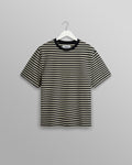 wax london men's Dean - Navy/Ecru Striped Textured Organic Cotton T-Shirt