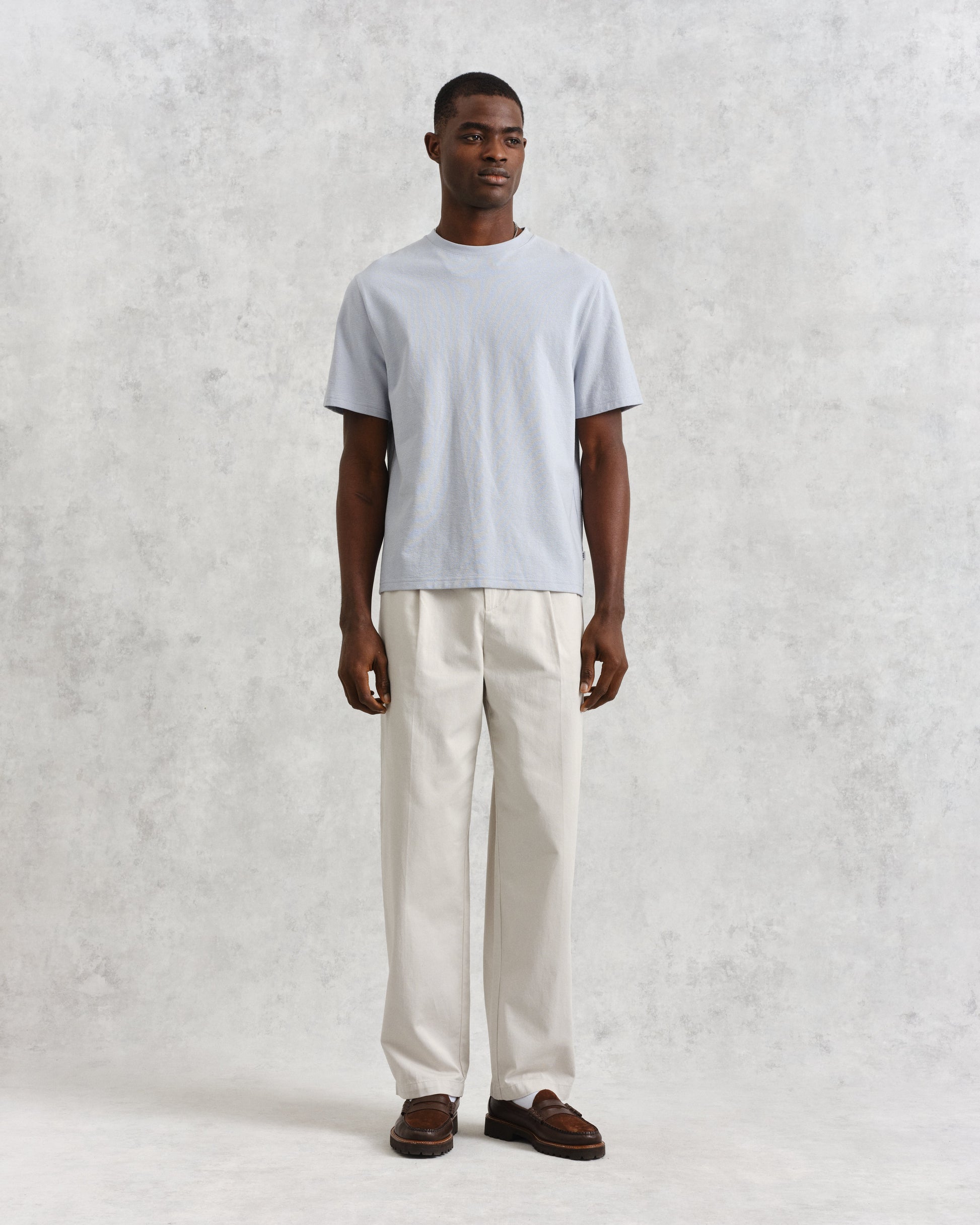 wax london men's Dean - Pale Blue Textured Organic Cotton T-Shirt