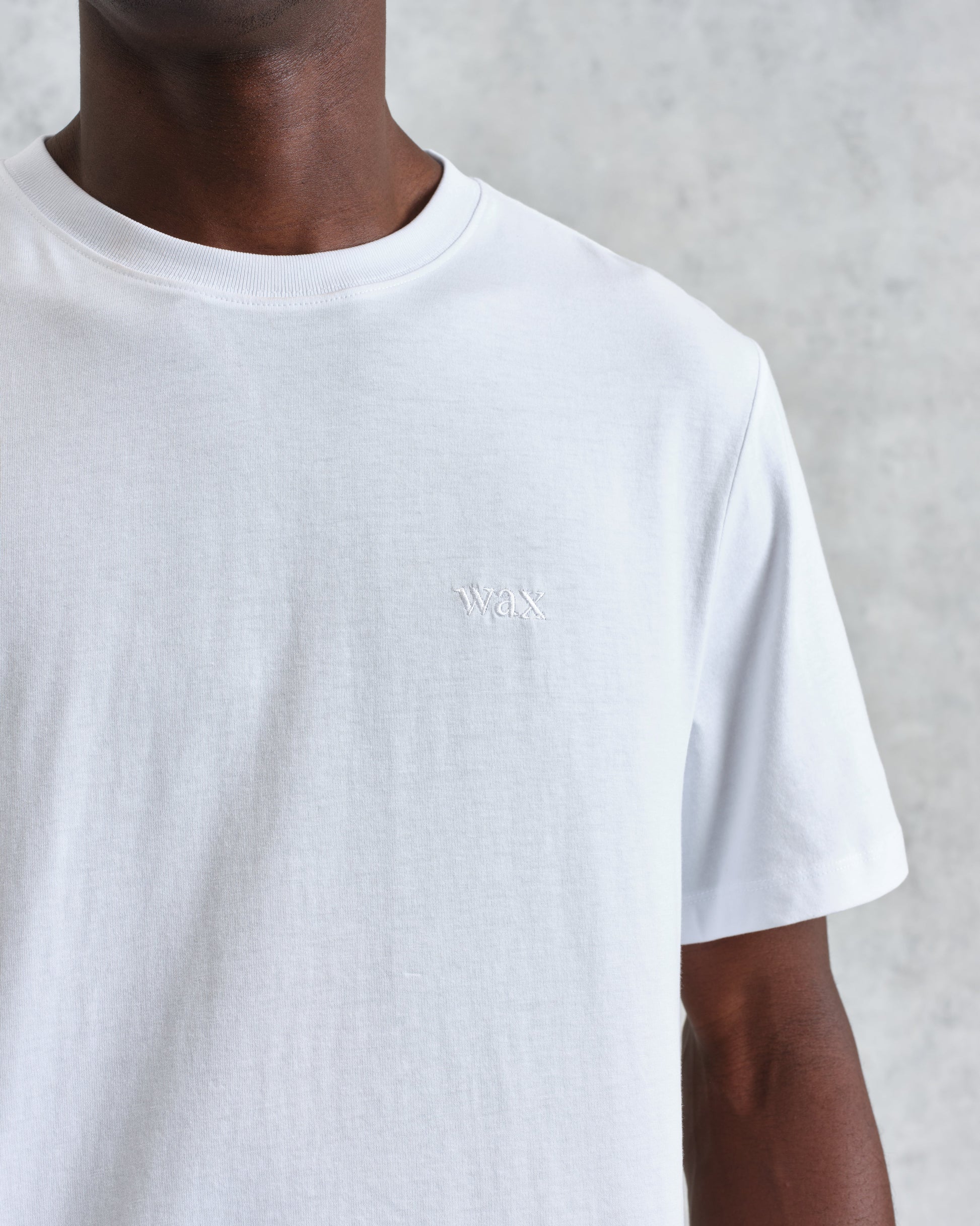 wax london men's Dean - White Embroidered Logo Organic Cotton T-Shirt