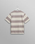 wax london men's Dean - Taupe Grey And Ecru Stripe Textured Organic Cotton T-Shirt
