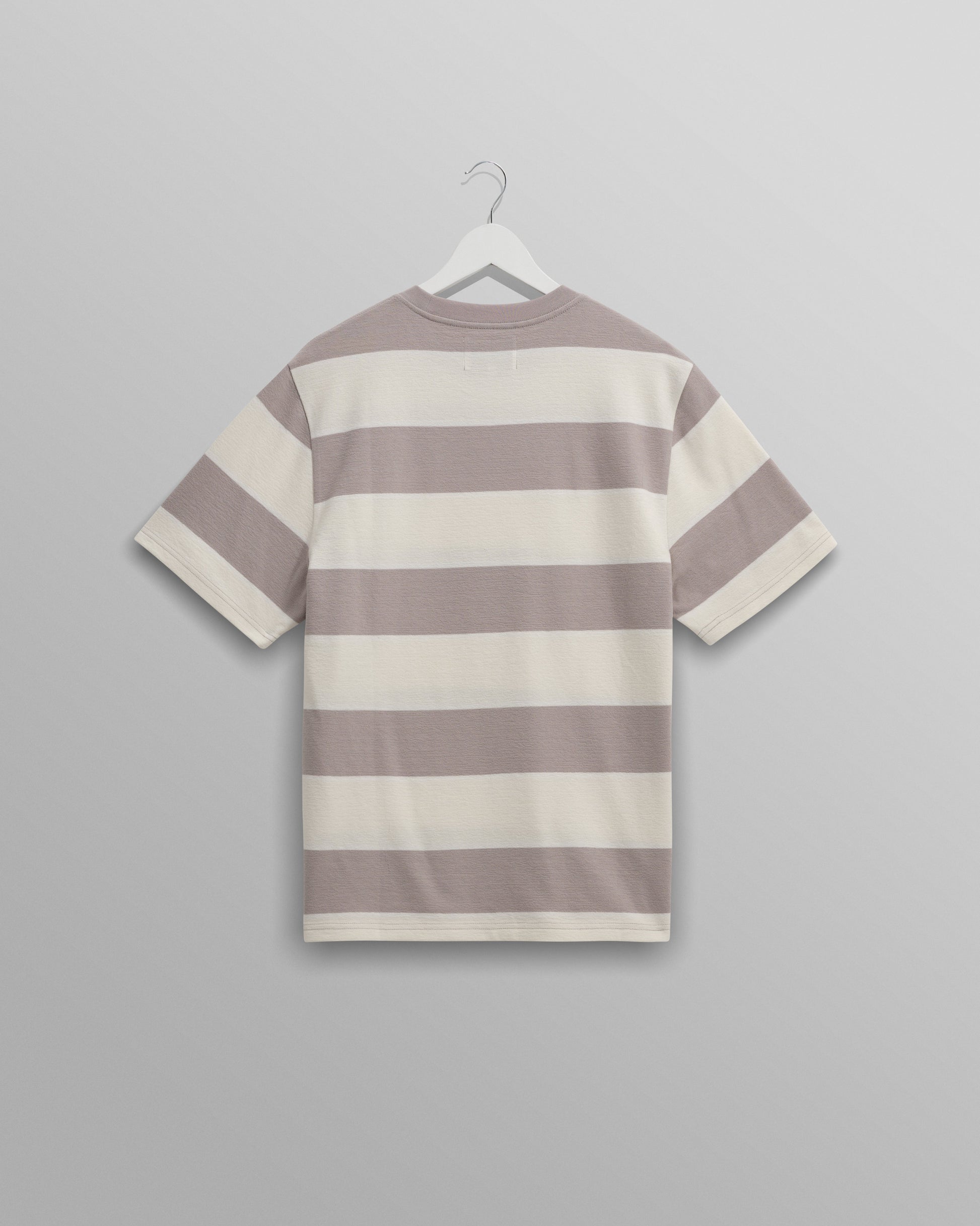 wax london men's Dean - Taupe Grey And Ecru Stripe Textured Organic Cotton T-Shirt