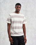 wax london men's Dean - Taupe Grey And Ecru Stripe Textured Organic Cotton T-Shirt