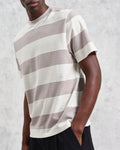 wax london men's Dean - Taupe Grey And Ecru Stripe Textured Organic Cotton T-Shirt