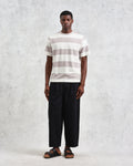 wax london men's Dean - Taupe Grey And Ecru Stripe Textured Organic Cotton T-Shirt