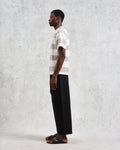 wax london men's Dean - Taupe Grey And Ecru Stripe Textured Organic Cotton T-Shirt