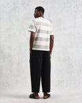 wax london men's Dean - Taupe Grey And Ecru Stripe Textured Organic Cotton T-Shirt
