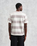 wax london men's Dean - Taupe Grey And Ecru Stripe Textured Organic Cotton T-Shirt