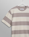 wax london men's Dean - Taupe Grey And Ecru Stripe Textured Organic Cotton T-Shirt
