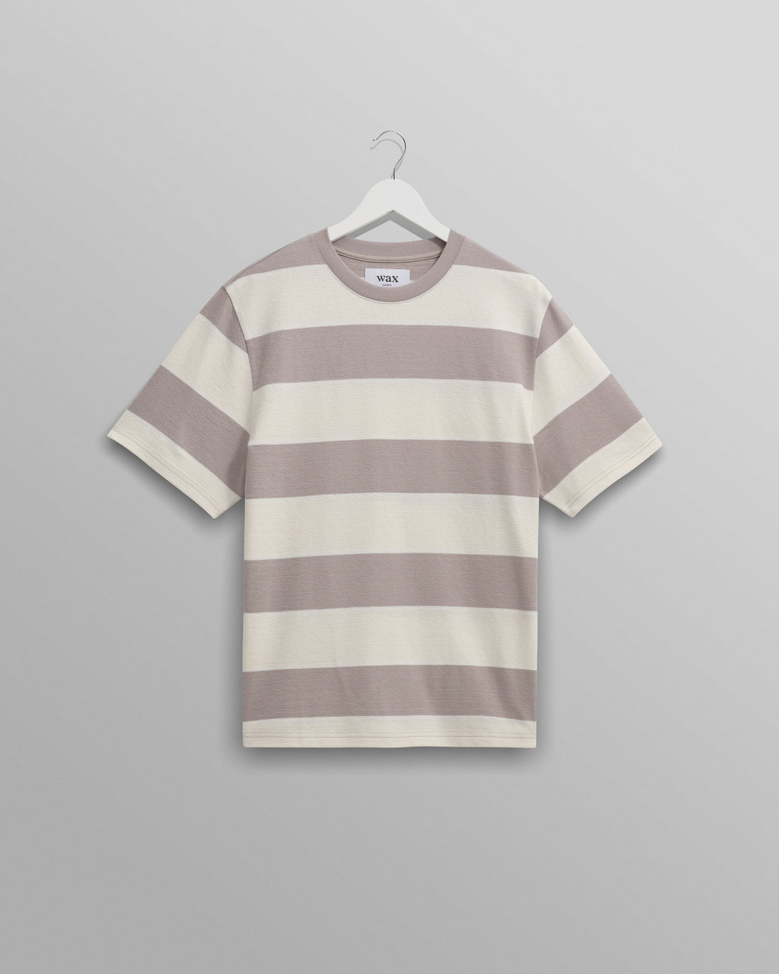 wax london men's Dean - Taupe Grey And Ecru Stripe Textured Organic Cotton T-Shirt