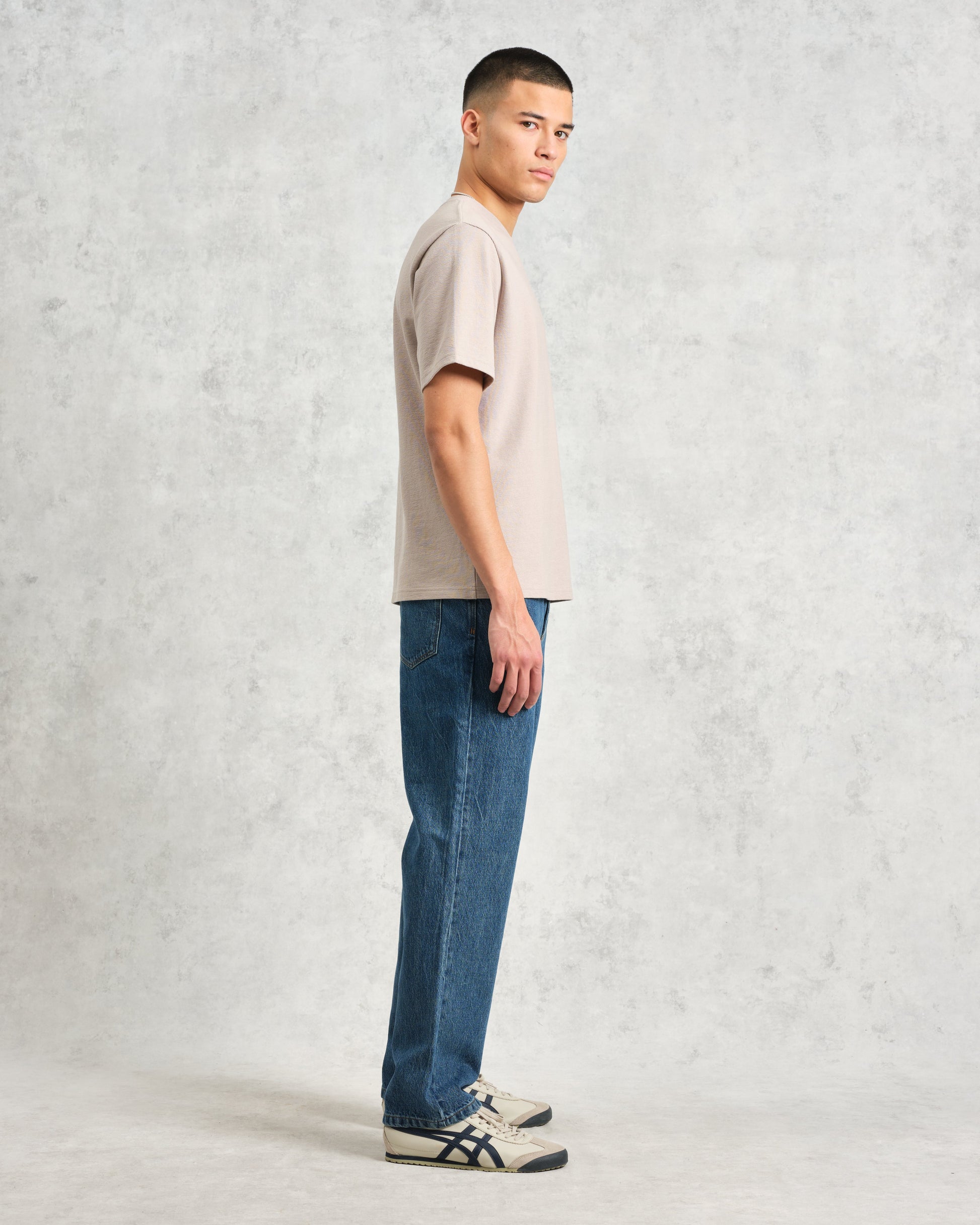 wax london men's Dean - Taupe Grey Textured Organic Cotton T-Shirt