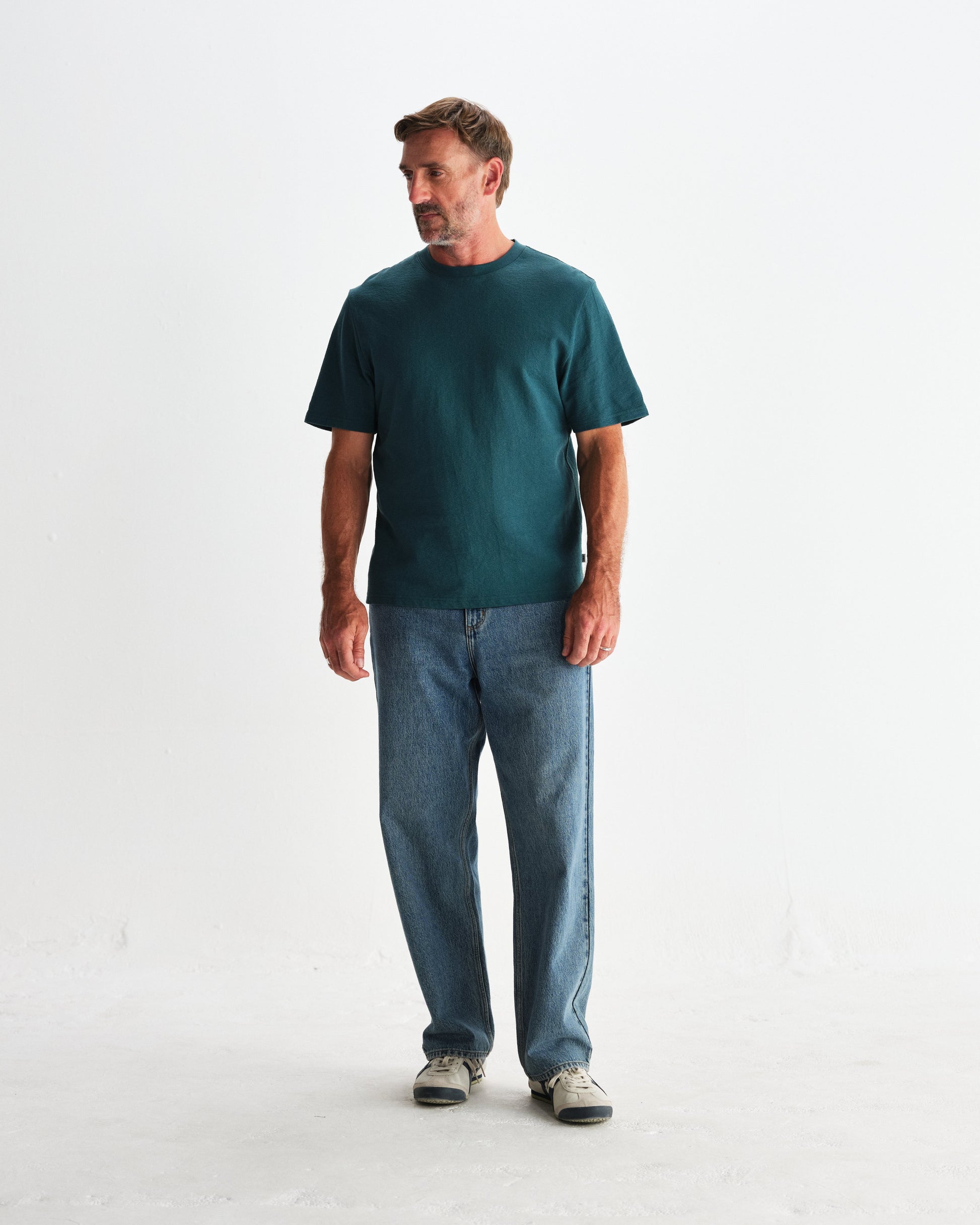 wax london men's Dean - Teal Textured Organic Cotton T-Shirt