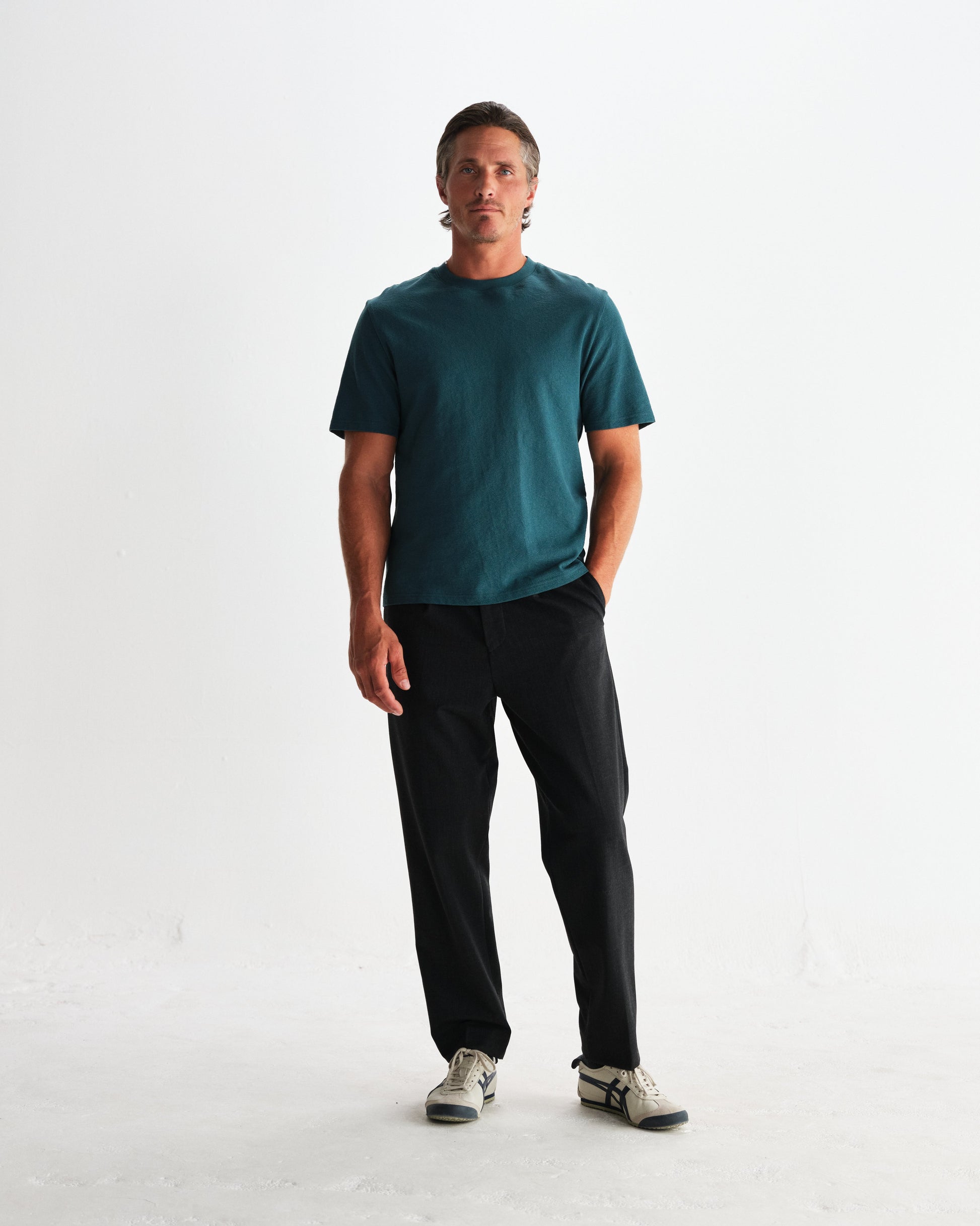 wax london men's Dean - Teal Textured Organic Cotton T-Shirt