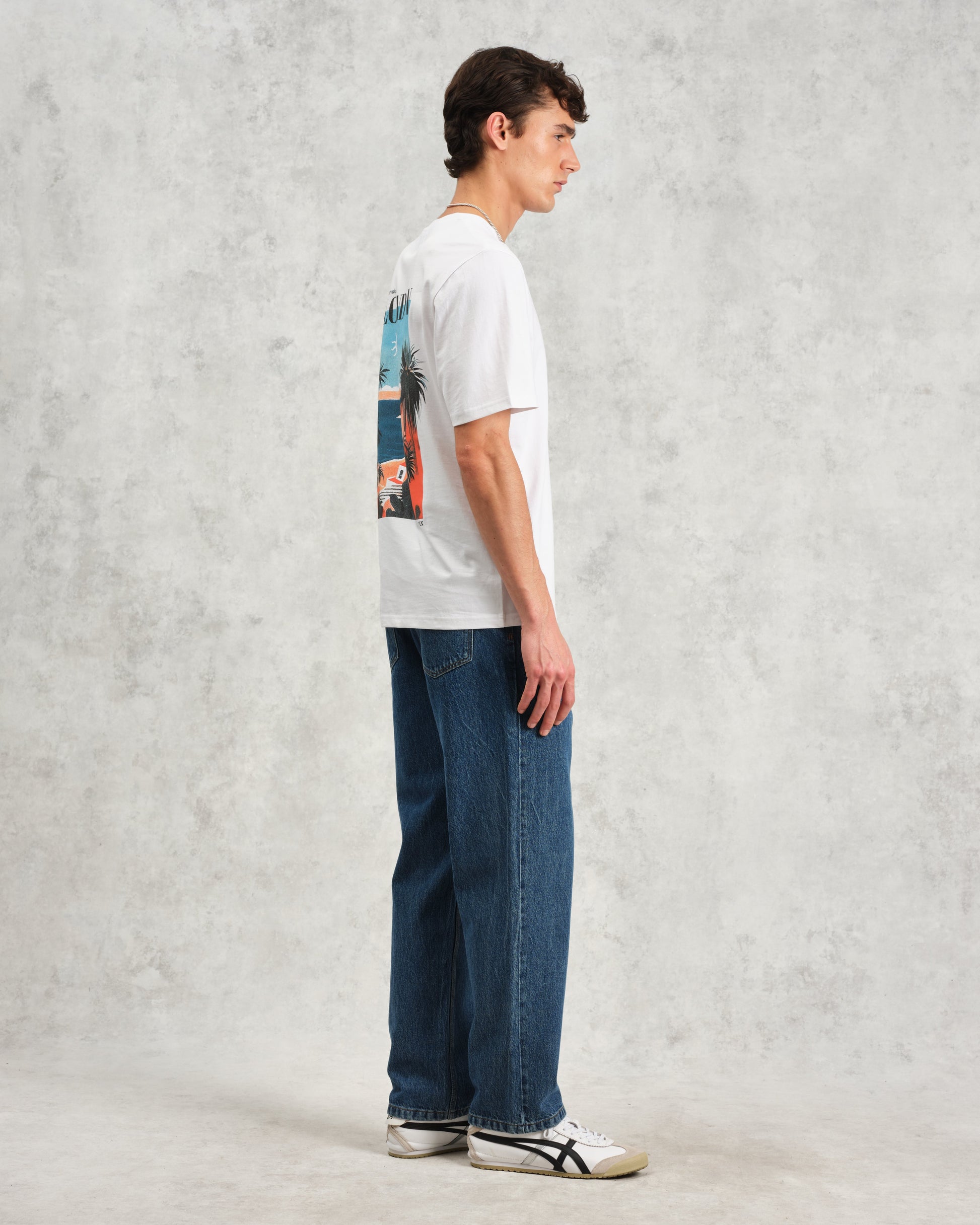 wax london men's Dean - White London Postcard Graphic Organic Cotton T-Shirt