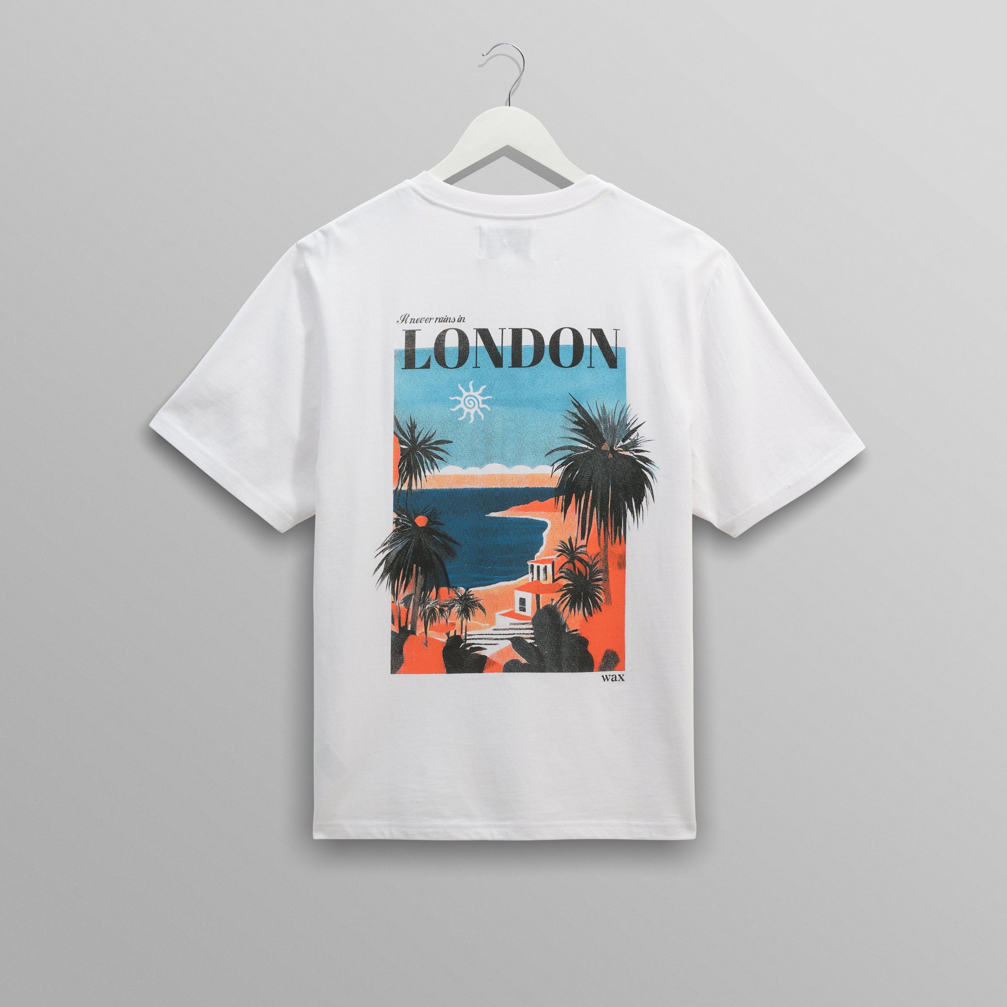 wax london men's Dean - White London Postcard Graphic Organic Cotton T-Shirt