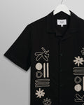 wax london men's Didcot - Black And Ecru Abstract Appliqué Short-Sleeve Shirt
