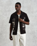 wax london men's Didcot - Black And Ecru Abstract Appliqué Short-Sleeve Shirt
