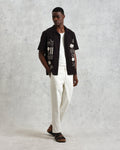 wax london men's Didcot - Black And Ecru Abstract Appliqué Short-Sleeve Shirt