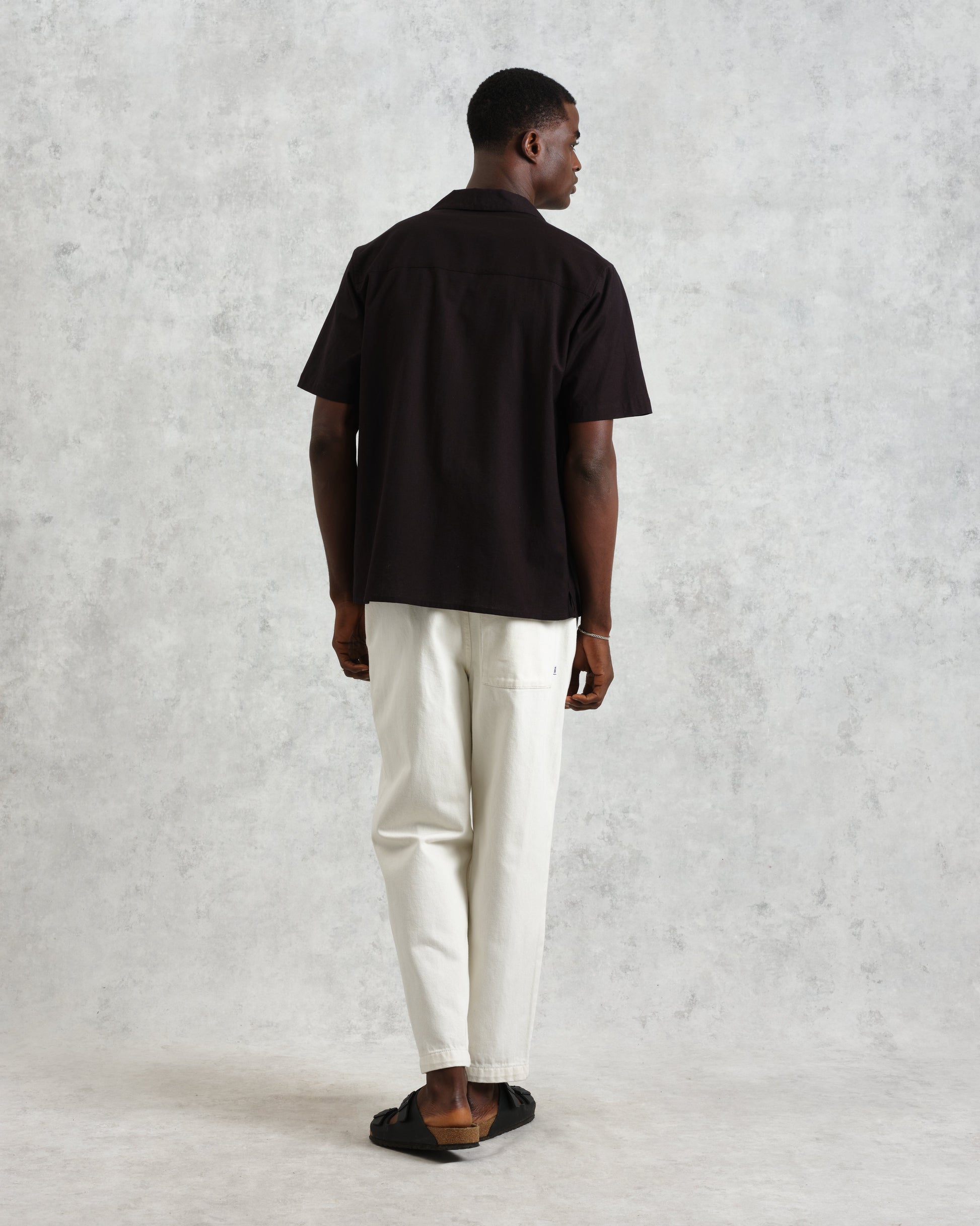 wax london men's Didcot - Black And Ecru Abstract Appliqué Short-Sleeve Shirt