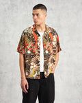 wax london men's Didcot - Black And Multicolour Abstract Short-Sleeve Shirt