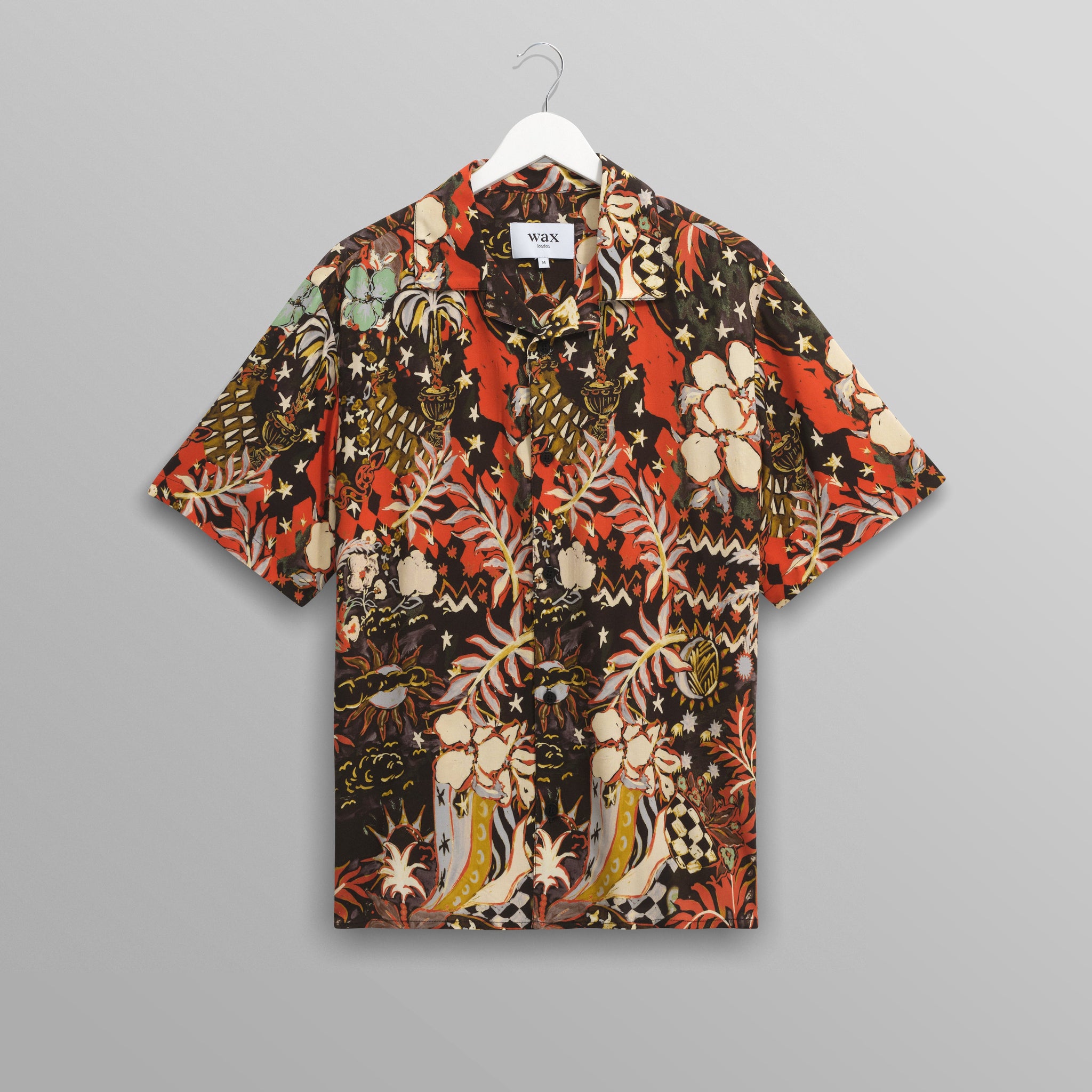 wax london men's Didcot - Black And Multicolour Abstract Short-Sleeve Shirt