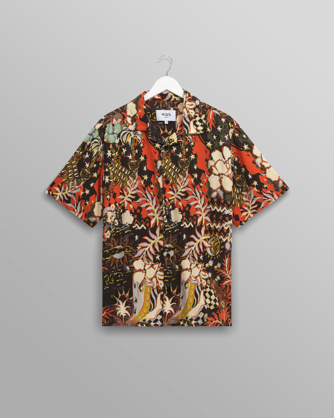 wax london men's Didcot - Black And Multicolour Abstract Short-Sleeve Shirt