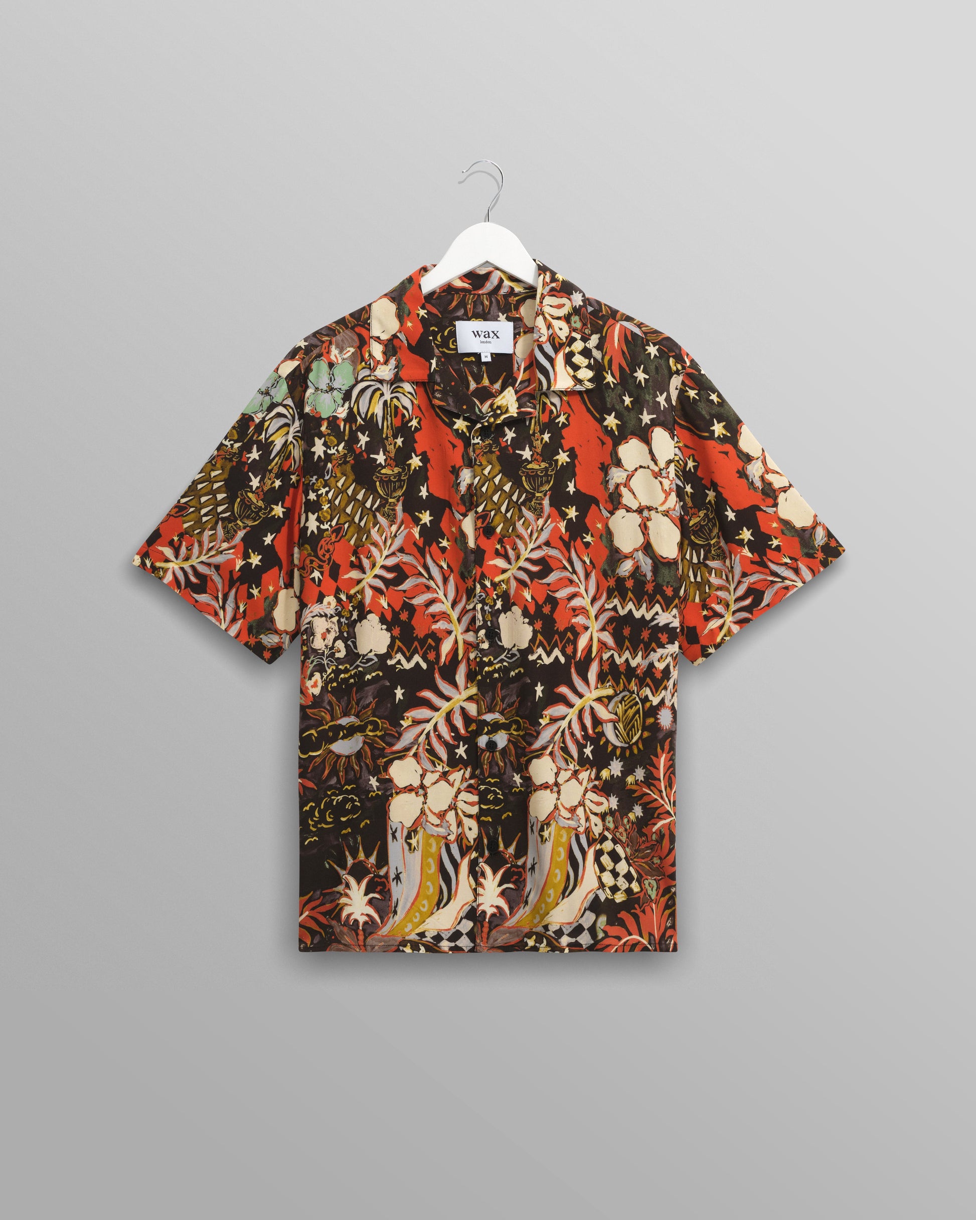 wax london men's Didcot - Black And Multicolour Abstract Short-Sleeve Shirt
