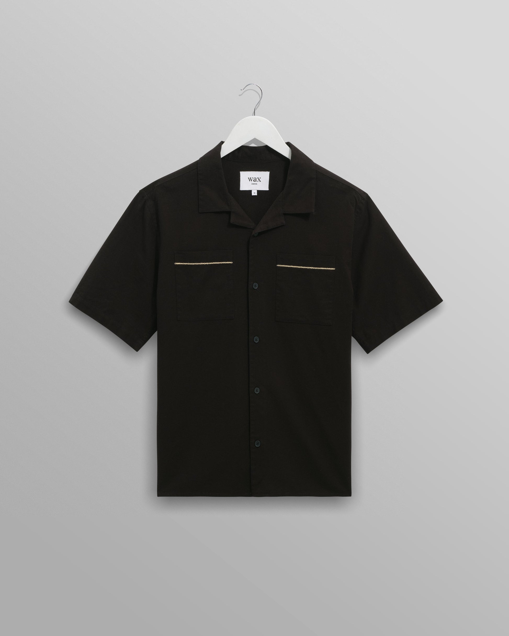 wax london men's Didcot - Black And Multicolour Appliqué Short-Sleeve Shirt