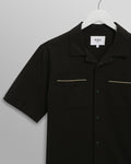 wax london men's Didcot - Black And Multicolour Appliqué Short-Sleeve Shirt