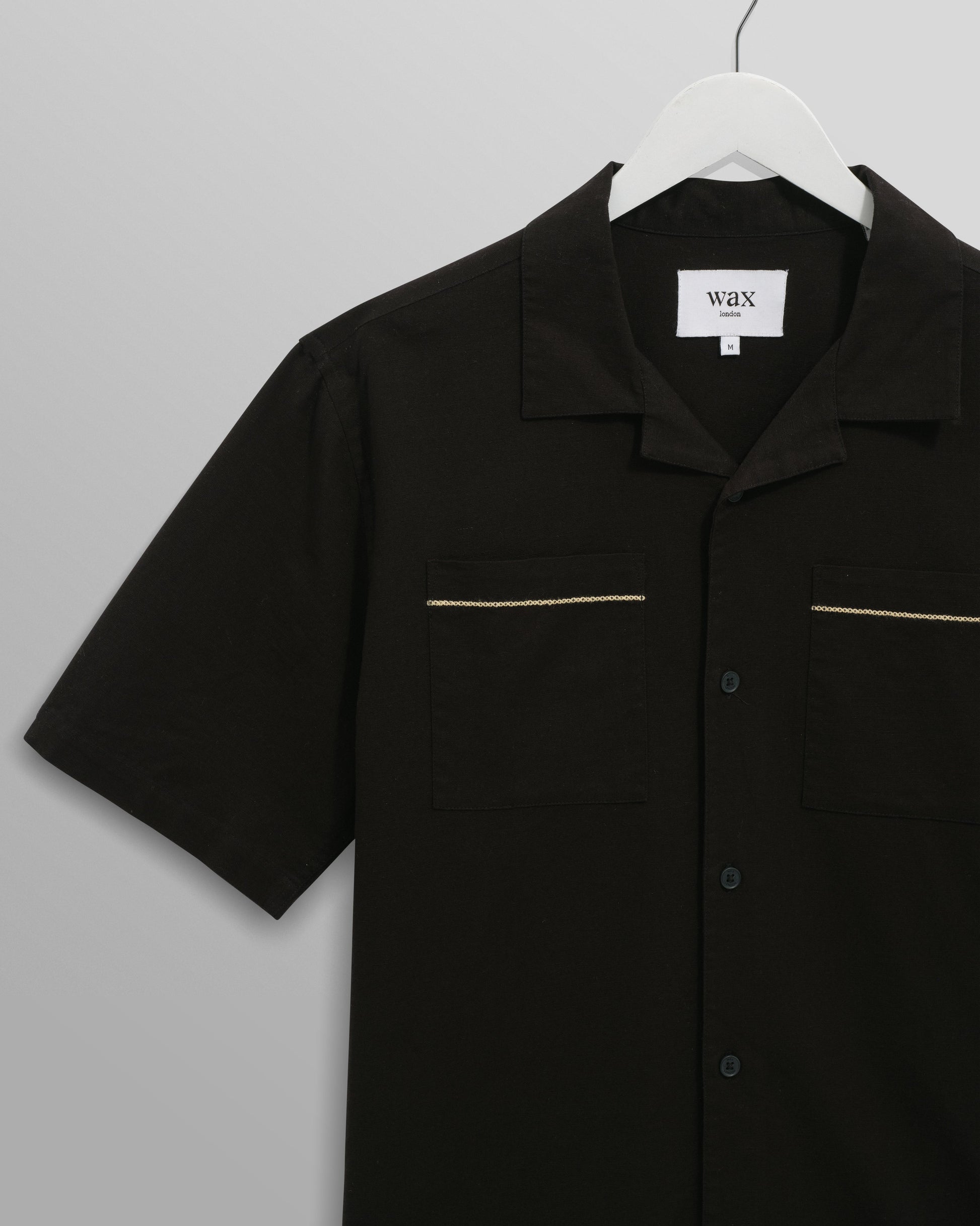 wax london men's Didcot - Black And Multicolour Appliqué Short-Sleeve Shirt