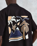 wax london men's Didcot - Black And Multicolour Appliqué Short-Sleeve Shirt
