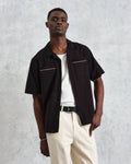 wax london men's Didcot - Black And Multicolour Appliqué Short-Sleeve Shirt