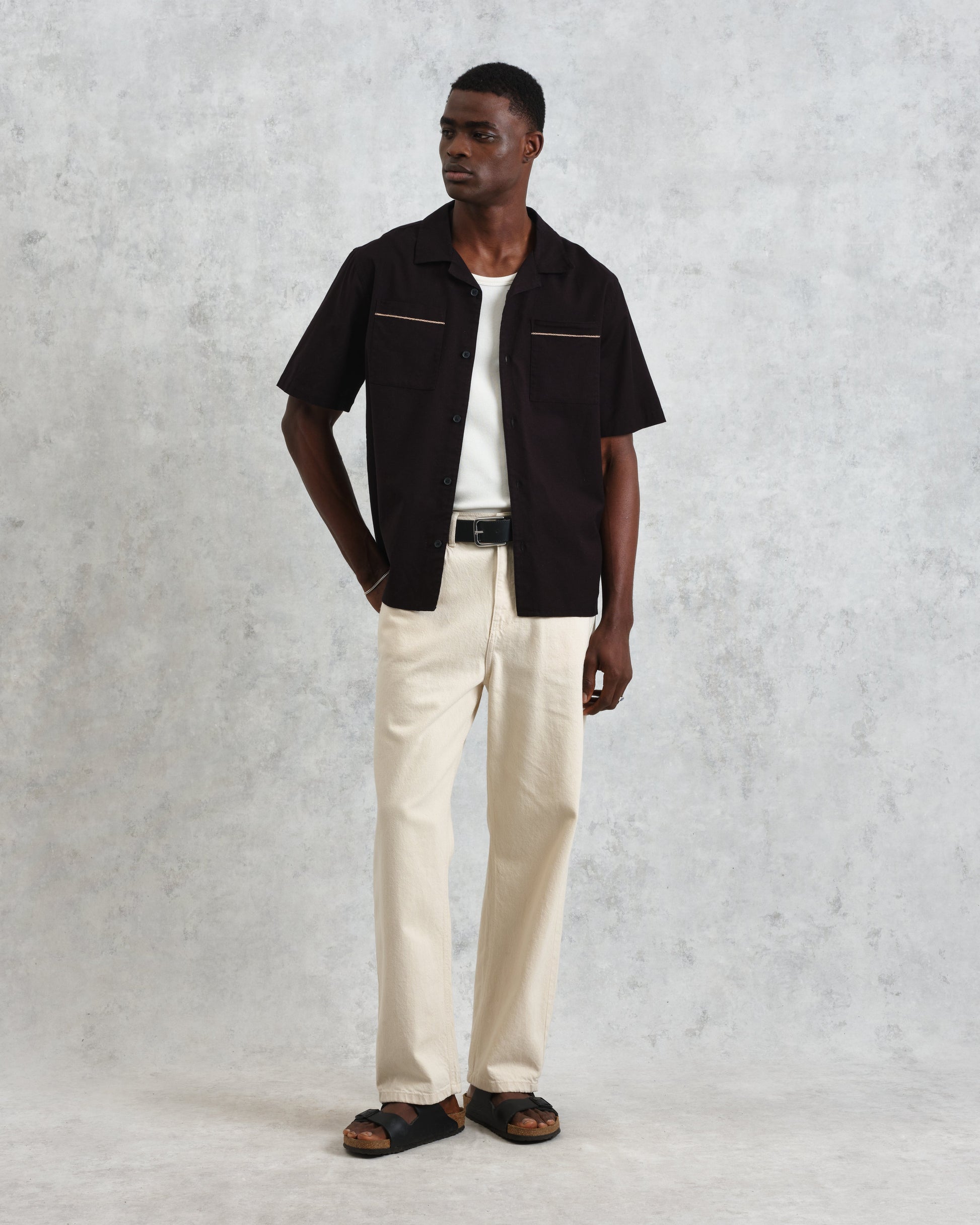 wax london men's Didcot - Black And Multicolour Appliqué Short-Sleeve Shirt