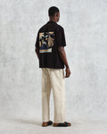 wax london men's Didcot - Black And Multicolour Appliqué Short-Sleeve Shirt