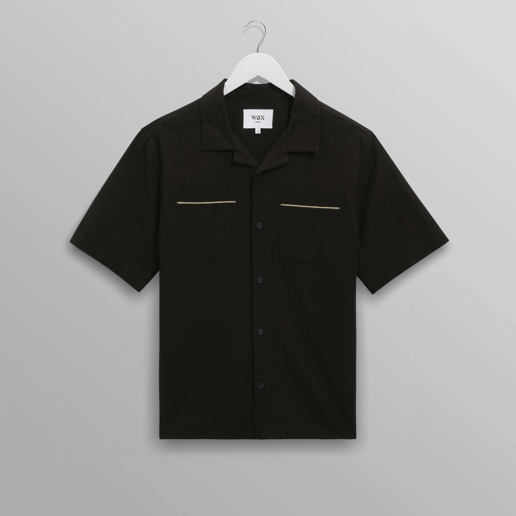 wax london men's Didcot - Black And Multicolour Appliqué Short-Sleeve Shirt