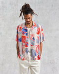 wax london men's Didcot - Blue And Pink Abstract Short-Sleeve Shirt