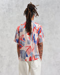 wax london men's Didcot - Blue And Pink Abstract Short-Sleeve Shirt