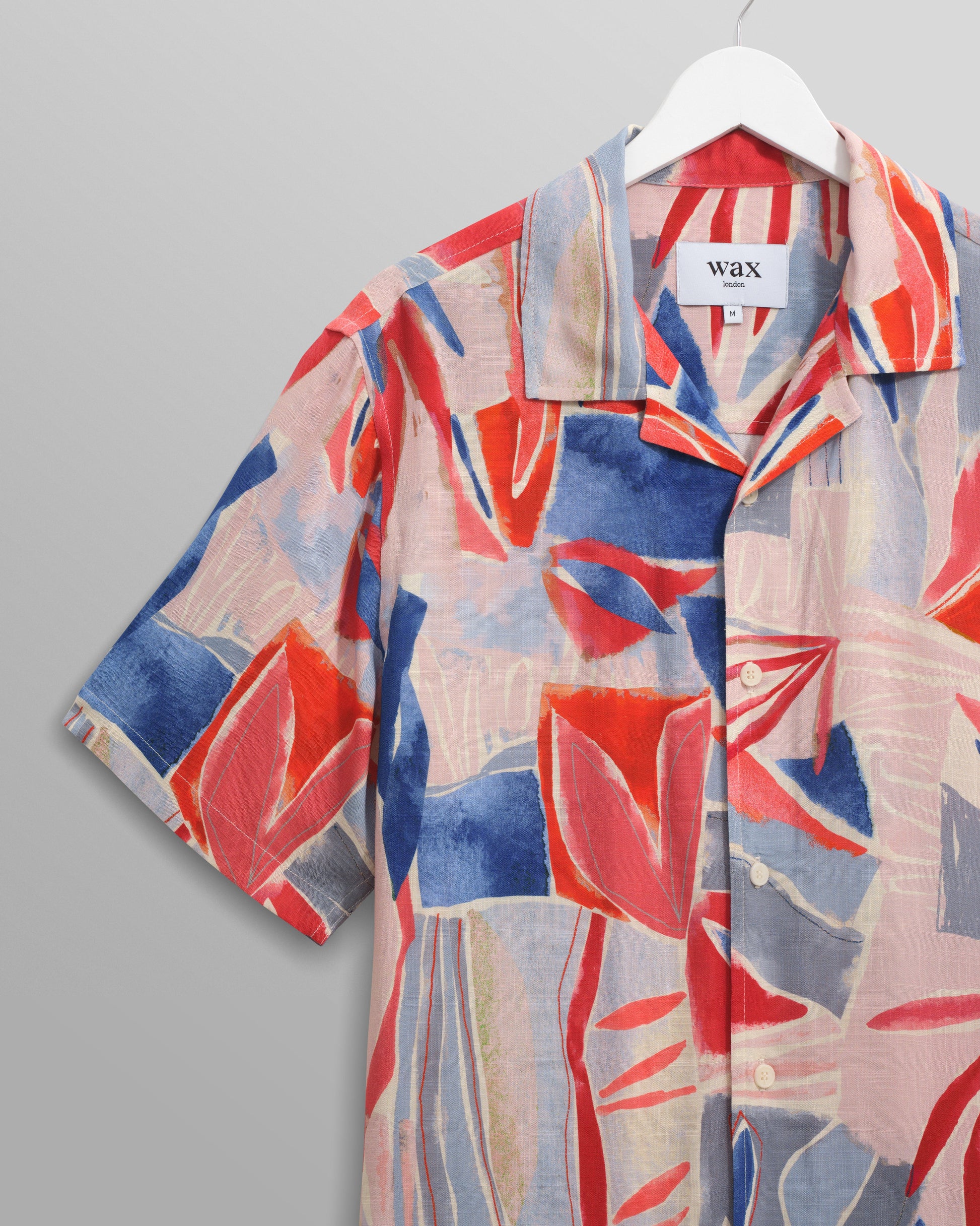 wax london men's Didcot - Blue And Pink Abstract Short-Sleeve Shirt