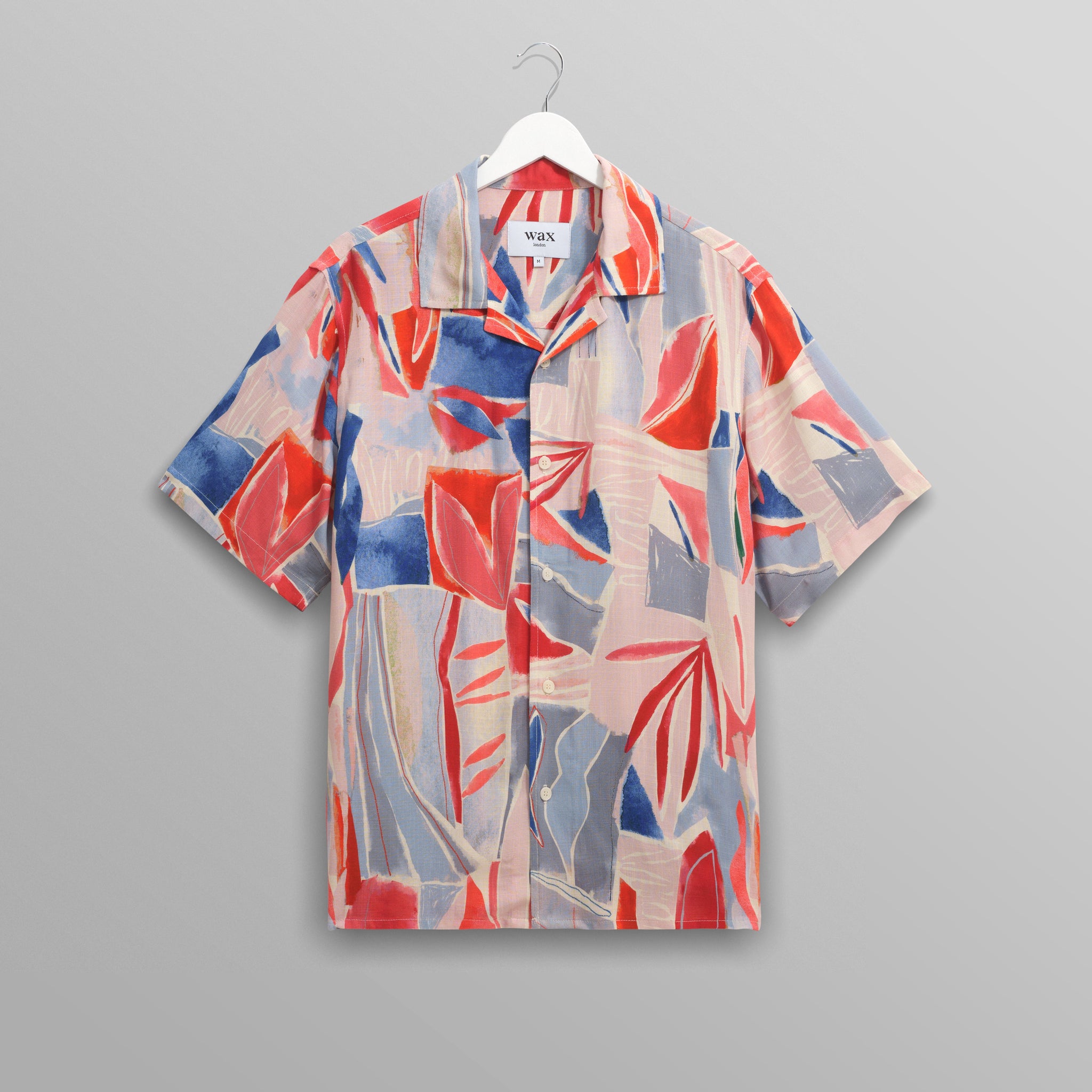 wax london men's Didcot - Blue And Pink Abstract Short-Sleeve Shirt