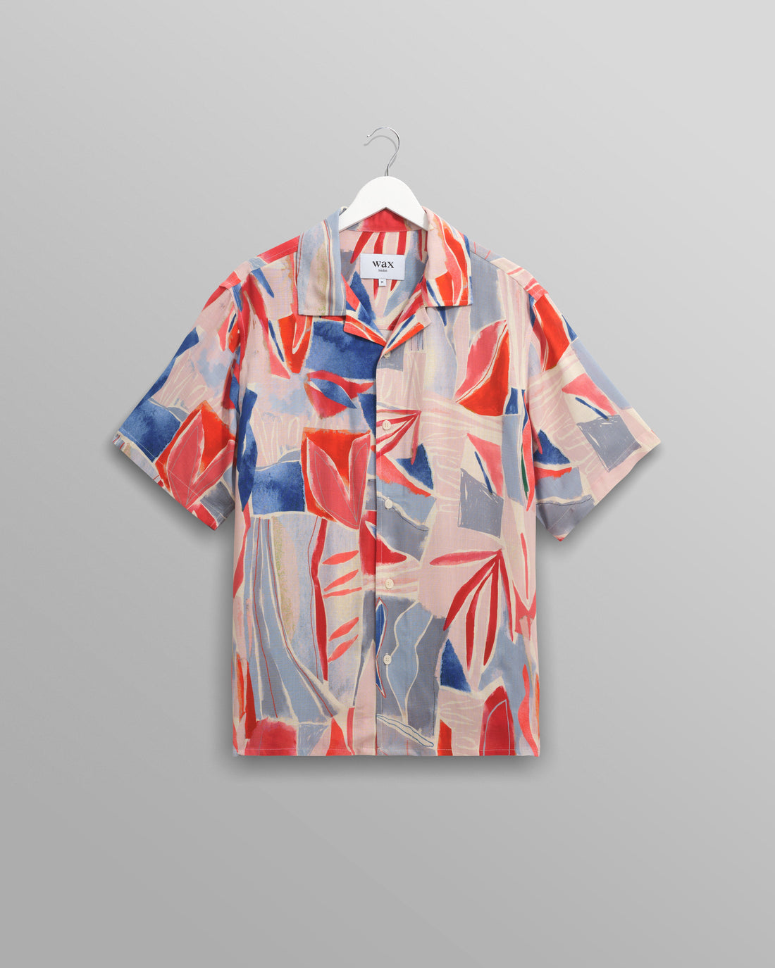 wax london men's Didcot - Blue And Pink Abstract Short-Sleeve Shirt