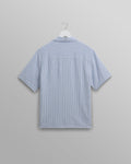 wax london men's Didcot - Blue And White Textured Stripe Short-Sleeve Shirt