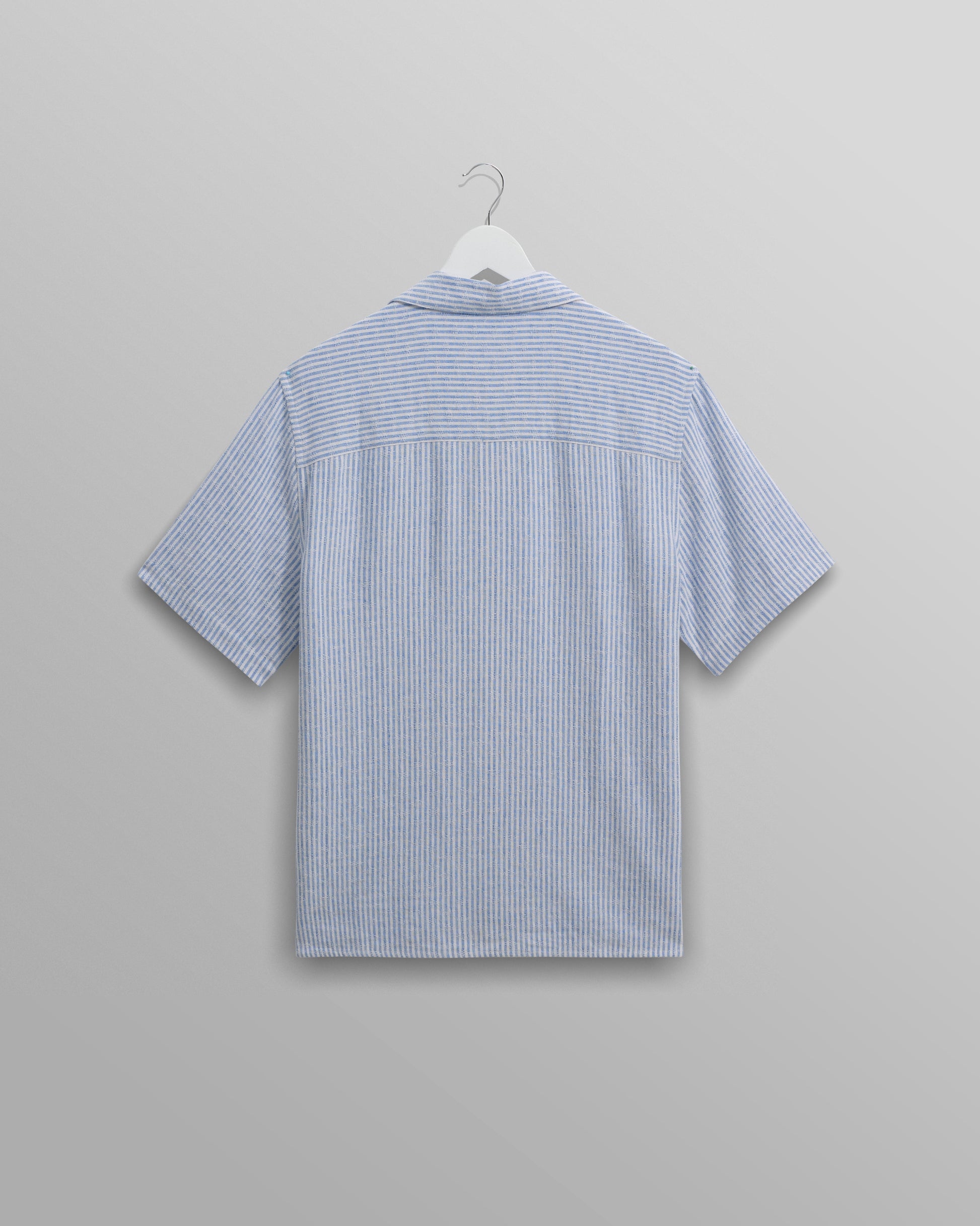wax london men's Didcot - Blue And White Textured Stripe Short-Sleeve Shirt